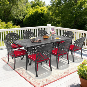 English Elm 9-piece Cast Aluminum Outdoor Dining Set Ornate Scrollwork Powder Coated Patio Furniture W1710S00611