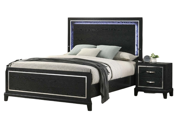 English Elm Modern Eastern King Bed with Built-in Led Headboard Matte Black Low-profile Frame B011S02076