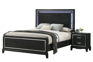 English Elm Modern Queen Platform Bed with Built in Led Headboard Matte Black Minimalist Frame B011S02075
