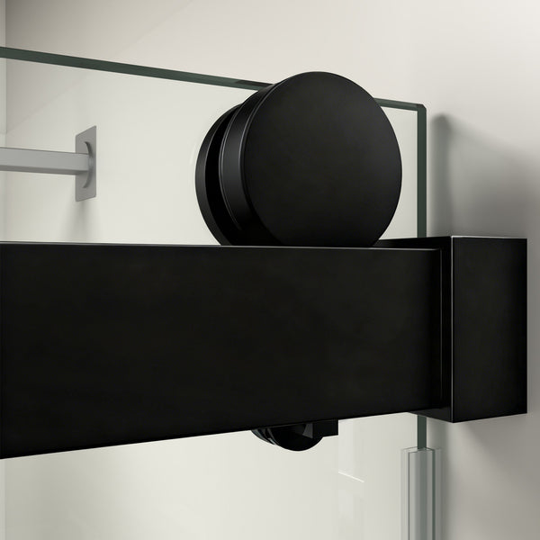 English Elm 56" Frameless Sliding Shower Door Tempered Glass Matte Black Soft Close Modern Bath W1573104180