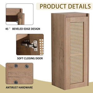 English Elm 12" Bathroom Side Cabinet Wall-Mounted, Soft-Close Hinges, Plywood, Hidden Handle, Space-Saving Storage W999P279375