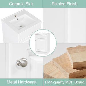 English Elm Christopher Knight Home® - 20" Bathroom Vanity with Ceramic Sink and Soft-Close Door, Gold Knob, Adjustable Shelf Storage White N759P237946K