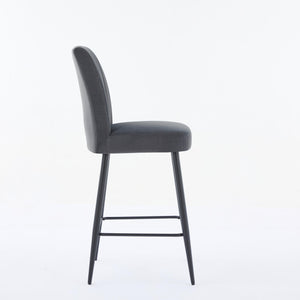 English Elm Adjustable Velvet Bar Chairs Set Of 2 - Modern Dark Grey Upholstered Seating For Kitchen & Dining W3615P340658