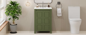 English Elm 24" Vintage Style Small Bathroom Vanity Olive Green with Ceramic Sink, Soft-Close Doors, Shelf (95) N729P292015F
