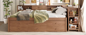 English Elm Twin Daybed Pine Frame with Trundle Desk Hutch Shelves and Storage for Kids Rooms Brown W1580S00462