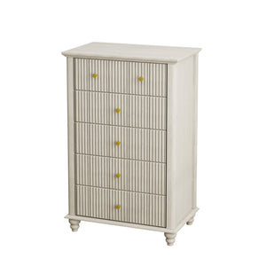 English Elm Fluted Mid-Century 5-Drawer Dresser with Metal Handles — Stylish Vertical Grooves, Sturdy Storage Solution Beige 42.32 L x 21.06 W x 11.81 H W1716P330709