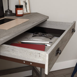 English Elm Corner Computer Desk with Pull-Out Keyboard Drawer, Brown Engineered Wood, Compact Sturdy Workstation B356P402667