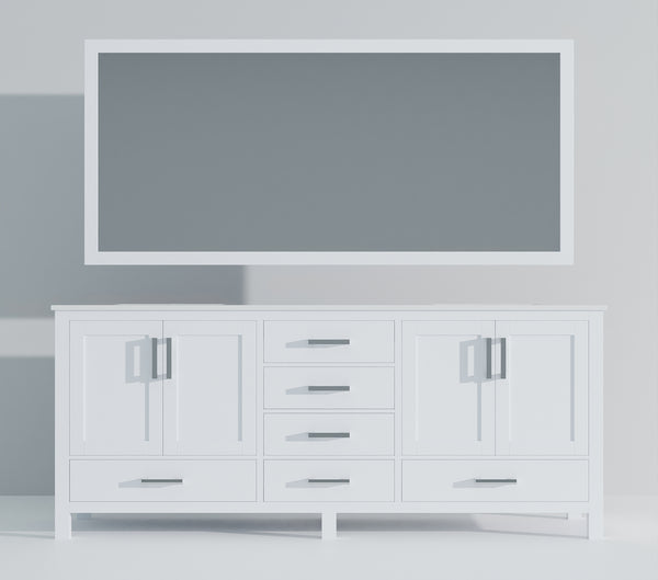 English Elm White Double Bath Vanity 80" W x 22" D with White Quartz Top, Soft-Close Storage & 30" Mirrors, Durable B2731S00839