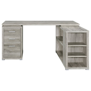 English Elm 1pc L-Shape Desk 60" Home Office Workstation with Three Drawers, Built-In File Cabinet, Shelves Driftwood,Grey 64.76 L x 26.97 W x 10.43 H B011P361979