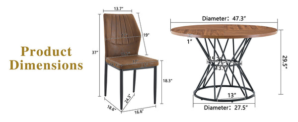 English Elm Table and Chair Set Walnut Round Dining with Hourglass Base Four Fabric Seats W1151S04859