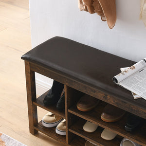 English Elm A Height-Adjustable Shoe Changing Bench With Vintage Charcoal-Grained Wood, Storage & Comfort W487P289971