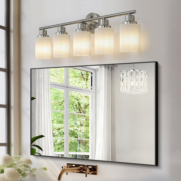 English Elm 31" Modern 5-Light Vanity Wall Sconce with Frosted Glass Shades for Bathroom Dressing Room Lighting Brushed Nickel W1340P206698