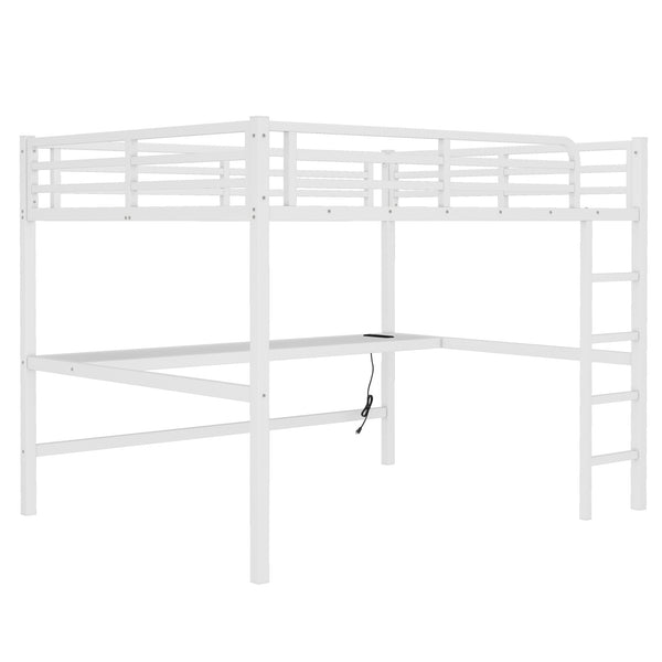 English Elm Metal Queen Loft Bed With Integrated Desk, Led Lights, Power Outlet – Stylish Space-Saver Solution W1580S00139