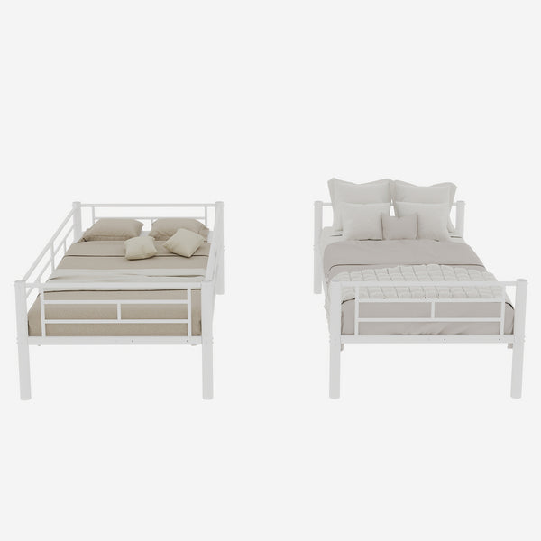 English Elm Twin Metal Bunk Bed for Kids Durable Sturdy Frame with Guardrails & Ladder, Convertible to 2 Beds White W1935P300320