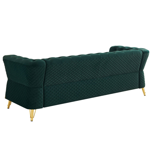 English Elm Modern Tufted Velvet Sofa 87.4" Green — Mid-Century Chesterfield Charm, Gold Accents, Plush Comfort W579P330003
