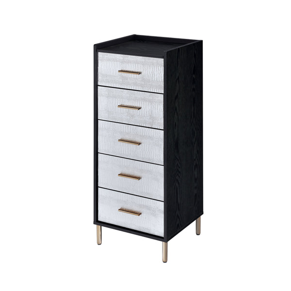 English Elm Black Black and Silver 4-drawer Jewelry Armoire with Lift-top and Mirror, Velvet Lined Organization Elegance B062P181349