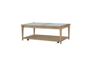English Elm Frosted Sand Finish Cocktail Table with Casters — Solid Wood & Glass Top, Transitional Casual Design B2699P218292