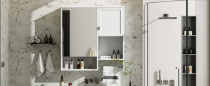 English Elm 29'' Modern Wall Mounted Medicine Cabinet with Mirror, Spacious Adjustable Shelves, Towel Bar and Durable MDF Finish White N710P209440K