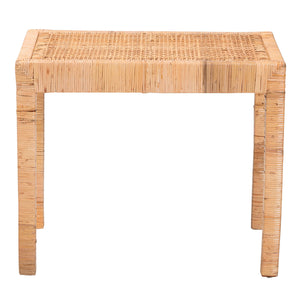 English Elm Modern Bohemian Woven Rattan Seat Mahogany Frame Entryway Bedroom Accent Bench B2750P467657
