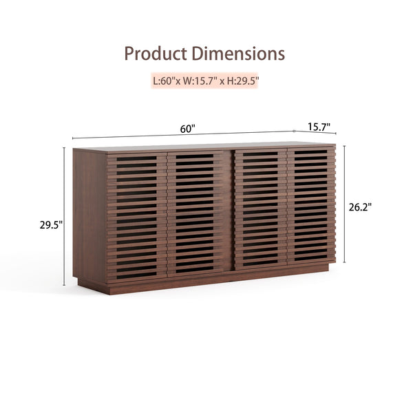 English Elm Living Mid Century Modern TV Stand Curio Buffet Cabinet with Handcrafted Carved Accents and Storage Oak W2263P207524