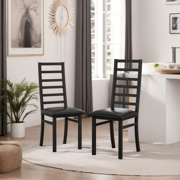 English Elm Metal Dining Chairs Set Of 2 - Sleek Armless High Back Design, Durable Pu Leather, Modern Black Finish W757P232710