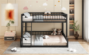 English Elm Full Full XL over Queen Metal Bunk Bed Frame with Ladder, Guardrails & Sturdy Space-Saving Design Black N709P277757B