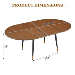 English Elm Walnut Oval Extendable Dining Table Seats up to Ten with Sleek Black Metal Legs W3875S00101