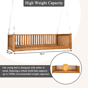 English Elm TOPMAX Acacia Patio Swing Bed Twin Size Teak – Weather‑Resistant Wooden Porch Swing, 350 lb Capacity N717P214425D