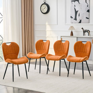 English Elm Set of 4 Olive Fabric Dining Chairs Ergonomic Cushion Black Steel Frame Modern Black+Orange W1151P454882