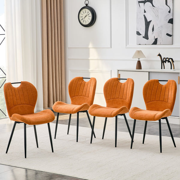 English Elm Set of 4 Olive Fabric Dining Chairs Ergonomic Cushion Black Steel Frame Modern Black+Orange W1151P454882