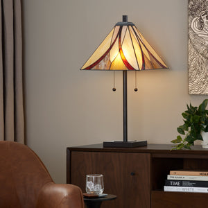 English Elm 30" Tiffany Style Table Lamp Emerald Stained Glass Bronze Frame Warm Ambient Glow B202P471586