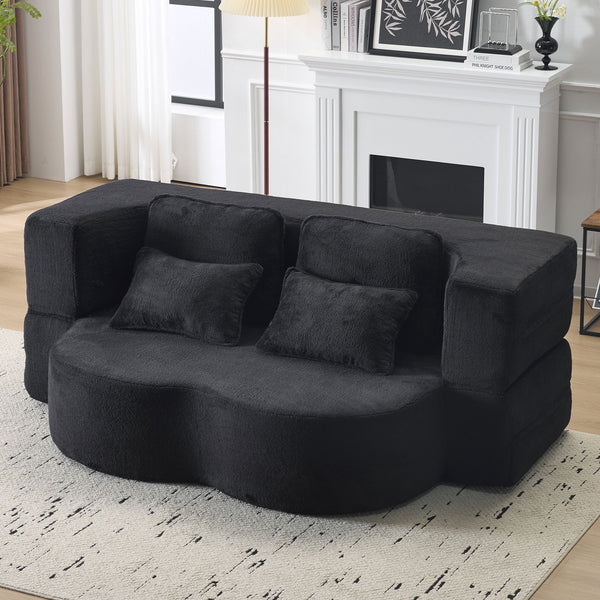 English Elm Queen Foldable Sofa Bed Plush Chenille Futon with High-Density Foam Convertible Sleeper Mattress Comfort Black W1829P280218