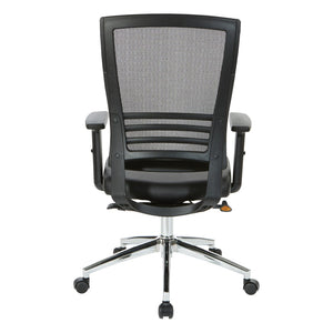 OSP Home Furnishings Black Mesh and Faux Leather Office Chair with Lumbar Support and Chrome Rolling Base EM60930C-EC3