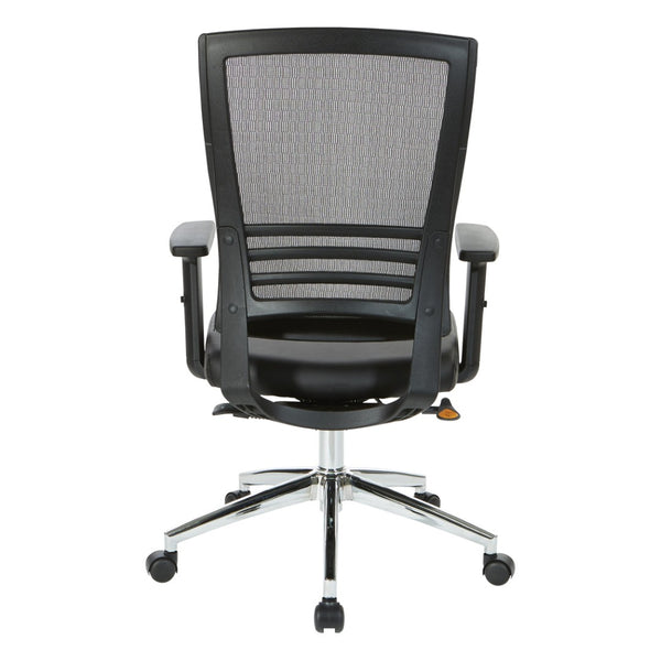 OSP Home Furnishings Black Mesh and Faux Leather Office Chair with Lumbar Support and Chrome Rolling Base EM60930C-EC3