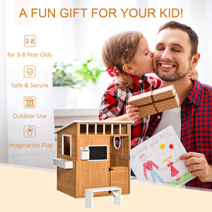 English Elm Outsunny Solid Fir Wood Kids Outdoor Playhouse with Door Windows Bench Mailbox W2225P217343