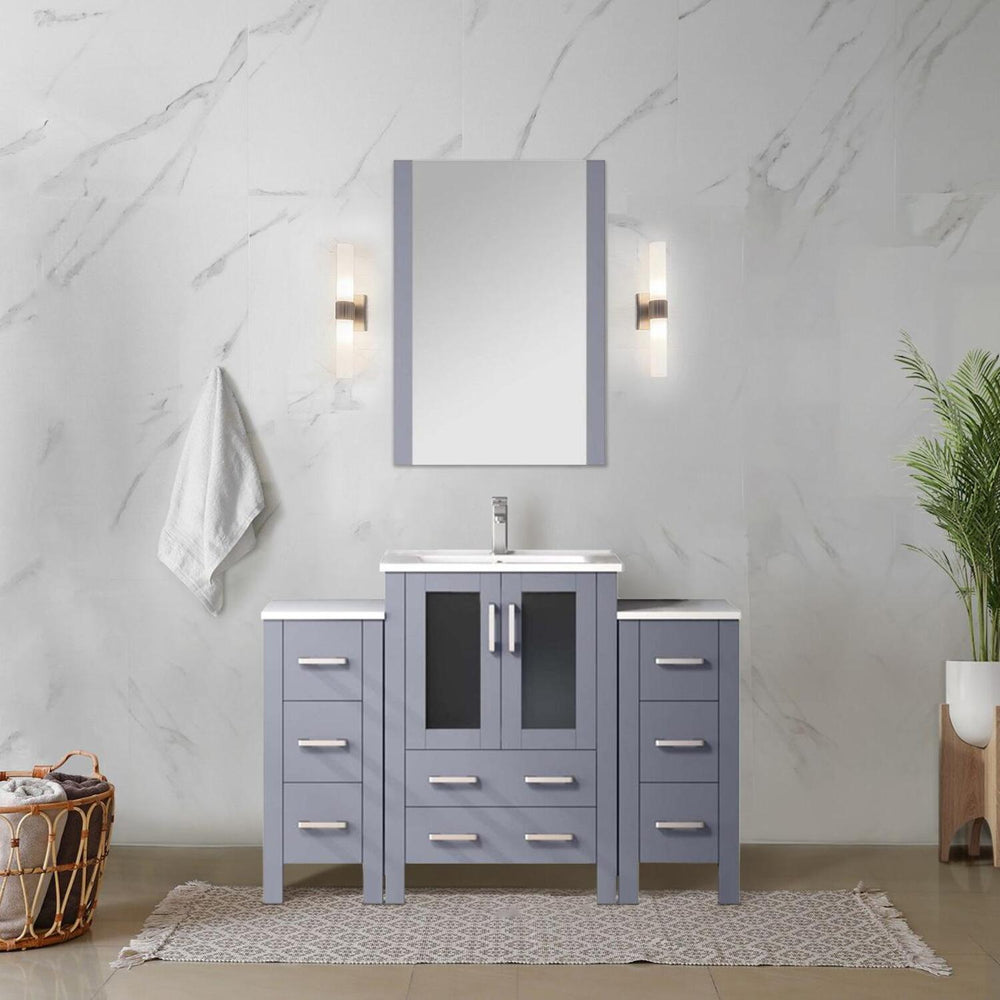 English Elm Dark Grey Bath Vanity 48" W With White Ceramic Top, Soft-Close Drawers & 22" Mirror For Modern Spaces B2731S00955