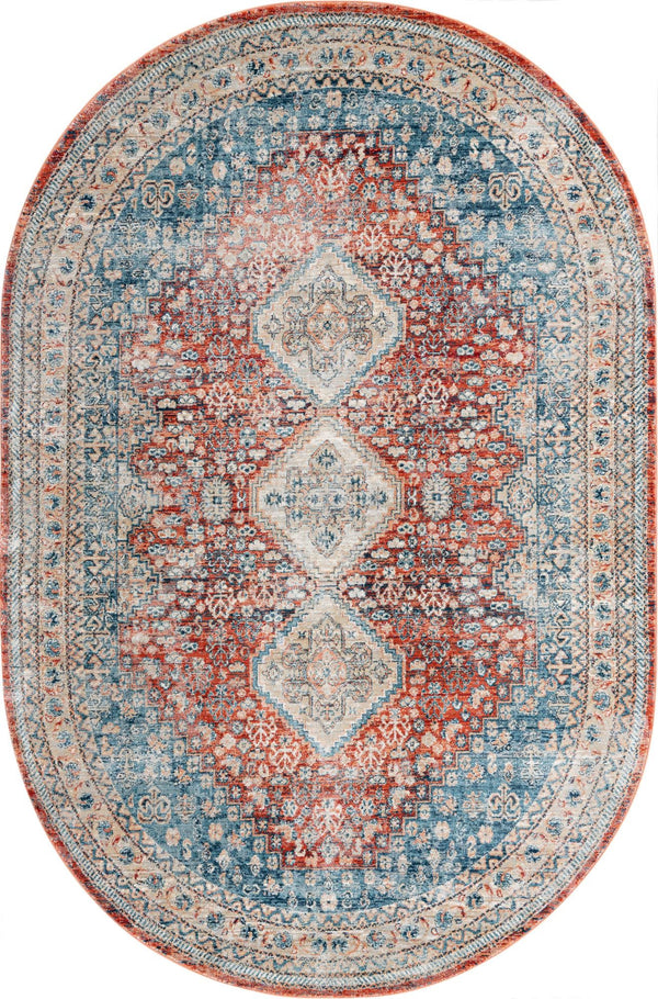 Unique Loom Newport Rosecliff Machine Made Border Rug Red, Light Blue/Ivory/Beige/Blue 5' 3" x 8' 0"