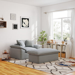 English Elm 47.25" Oversized Chaise Lounge with Ottoman Antique Grey White Corduroy, Plush Pillows, No Assembly T3936P390323