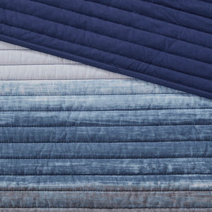 JLA Home Madison Park Essentials - 8 Piece Quilt Set Watercolor Stripe Reversible Microfiber Quilt with Cotton Sheets, OEKO-TEX FreshnessProtection Navy MPE13-1212