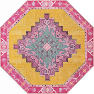 Unique Loom Timeless Thomas Machine Made Medallion Rug Yellow, Green/Ivory/Violet/Orange 7' 7" x 7' 7"