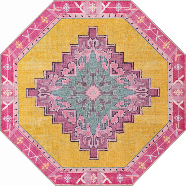 Unique Loom Timeless Thomas Machine Made Medallion Rug Yellow, Green/Ivory/Violet/Orange 7' 7" x 7' 7"
