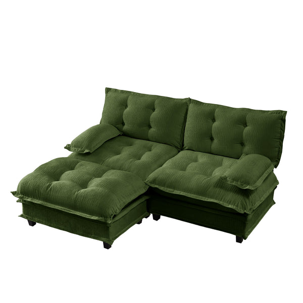 English Elm 77" L-shaped Chenille Cloud Sectional Sofa with Ottoman Deep Cushioned Modular Couch Green W714S01719
