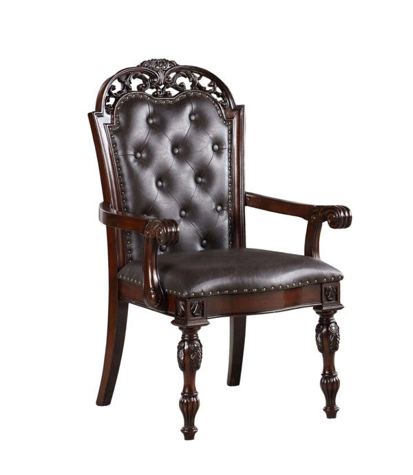 English Elm Traditional Tufted Side Chairs Set of 2 in Cherry Finish with Nailhead Trim, Carved Baroque Legs, Espresso Upholstery Brown 48 L x 24 W x 17 H B011P197301