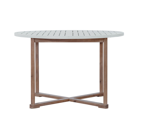 English Elm U_style Solid Acacia Wood Round Outdoor Dining Set Seats Four with Slatted Design Light Gray,Natural & Light Brown WY000475AAD