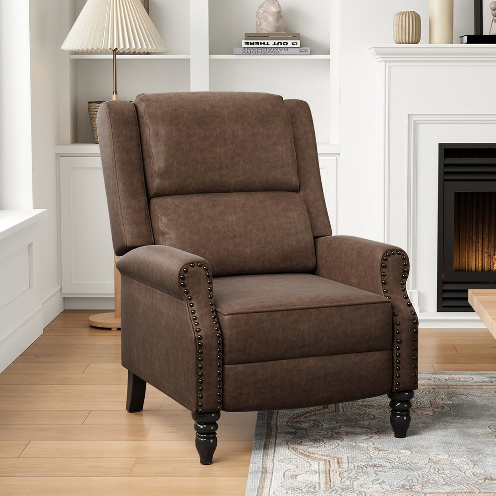 English Elm Faux Leather Pushback Recliner Chair Coffee – Easy Assembly, Back & Lumbar Support, Soft Cleanable Upholstery T3623P380524