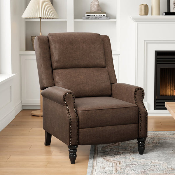 English Elm Faux Leather Pushback Recliner Chair Coffee – Easy Assembly, Back & Lumbar Support, Soft Cleanable Upholstery T3623P380524