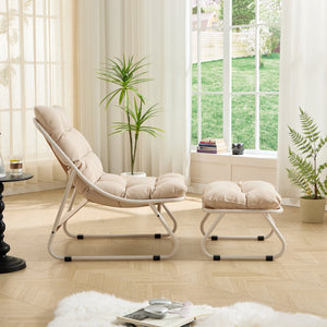 English Elm Patio Sling Lounge Chair with Ottoman Steel Frame Cushioned Indoor Outdoor Seat W640P443420