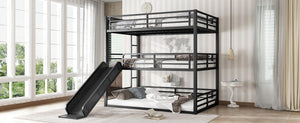 English Elm Full Triple Bunk Bed With Slide - Heavy-Duty Metal Frame, Noise-Reducing Design, Black Finish W1580S00171