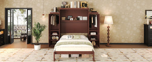 English Elm Queen Murphy Wall Bed Walnut Wooden Frame Dual Wardrobes Foldable Guest Room Storage N733S235627D