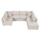 English Elm 117.3" Oversized Sectional Sofa U- Shaped Sofa Couch Pull-Out Sofa Bed With Two Throw Pillows For Living Room, Beige